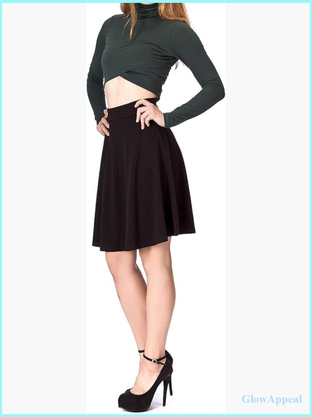 Flared A-Line Knee Length stretchy work skirt w/ elastic waist